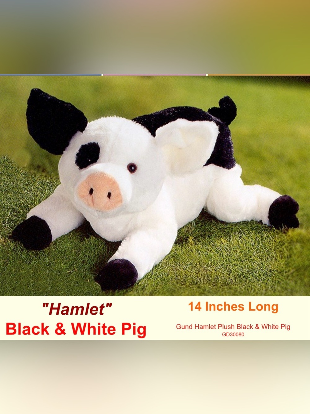 Vintage GUND Hamlet Pig Stuffed Animal - White with Black Spots 14 inches